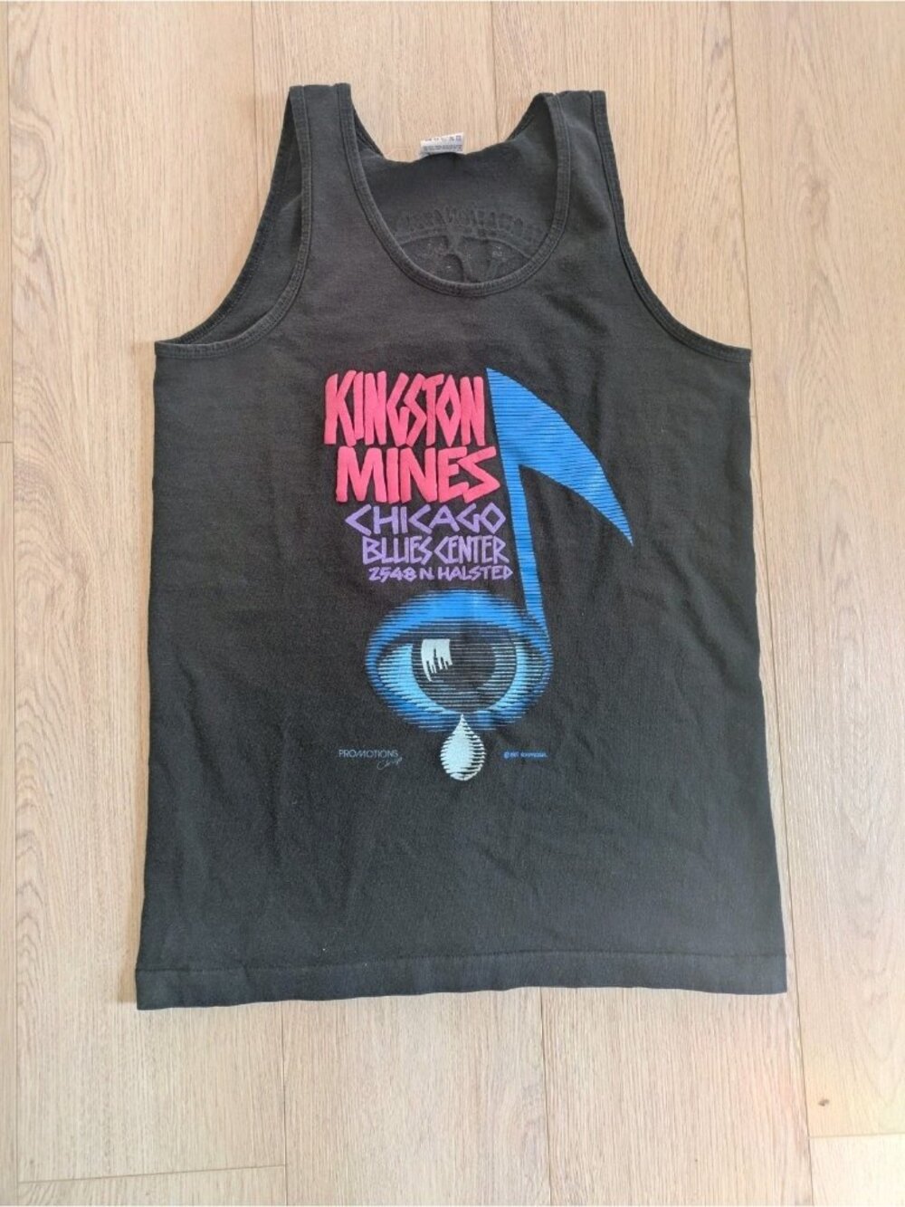Vintage 1980s 1989 Kingston Mines Chicago Blues Center Tank Top Black S Double